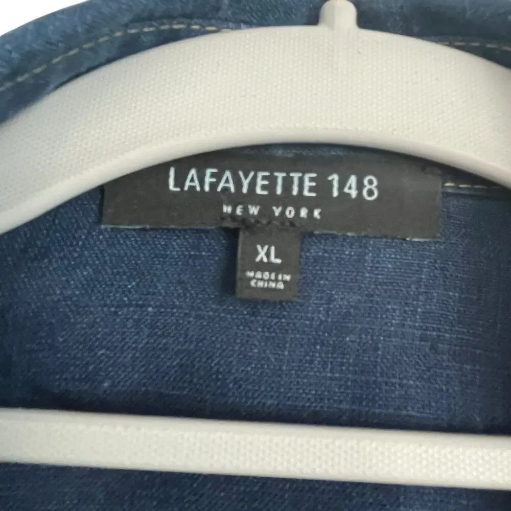 Lafayette 148 Linen Shirt Top Women Size XL Oversized Blue Denim Look Everson - Picture 3 of 14